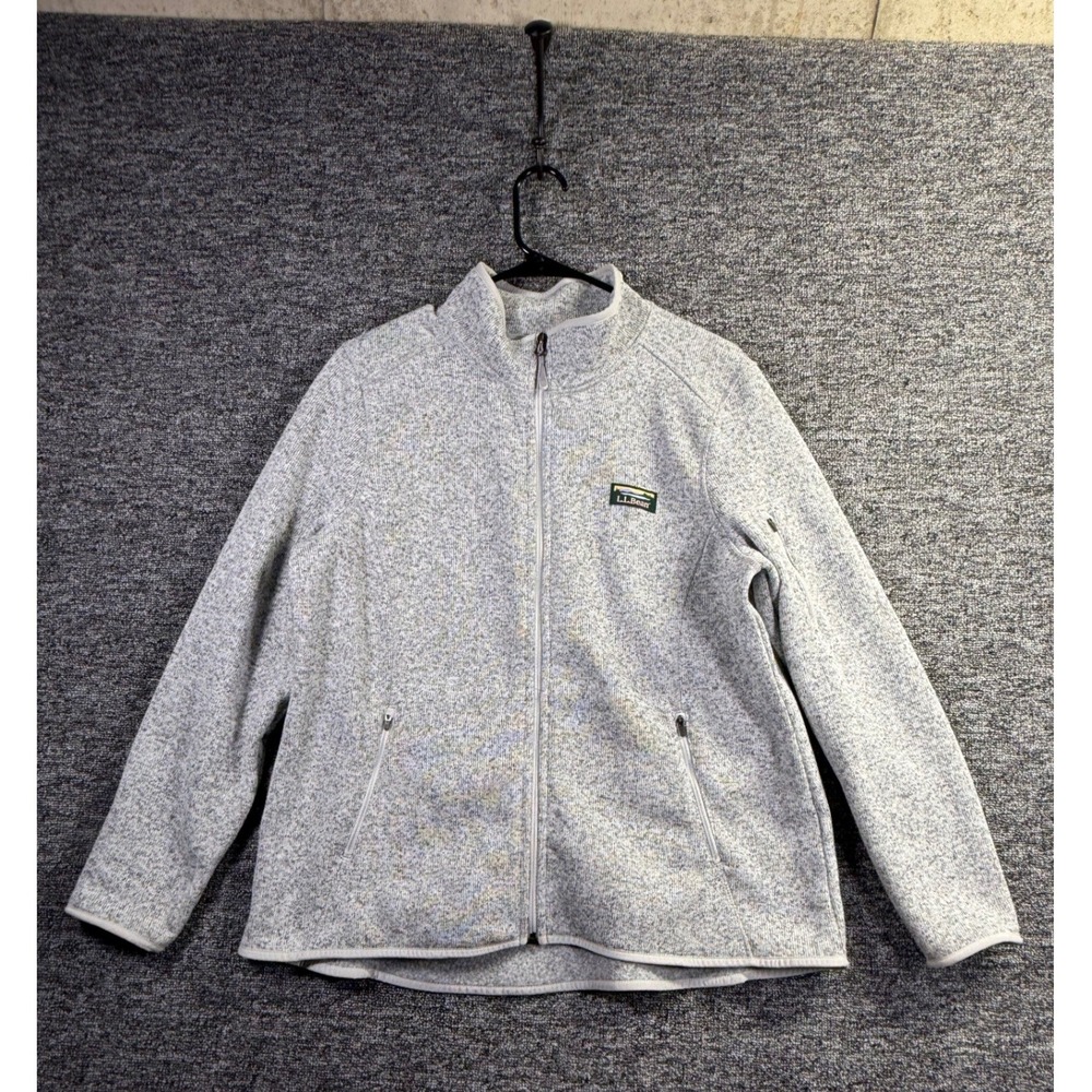 LL Bean Sweater Fleece Full Zip Jacket Gray Heather Womens XL Petite 504891